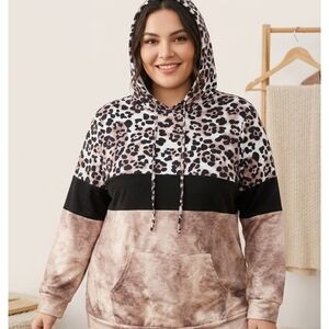 Shein Colorblock Leopard Print and Tie-Dye Hoodie Size 2XL